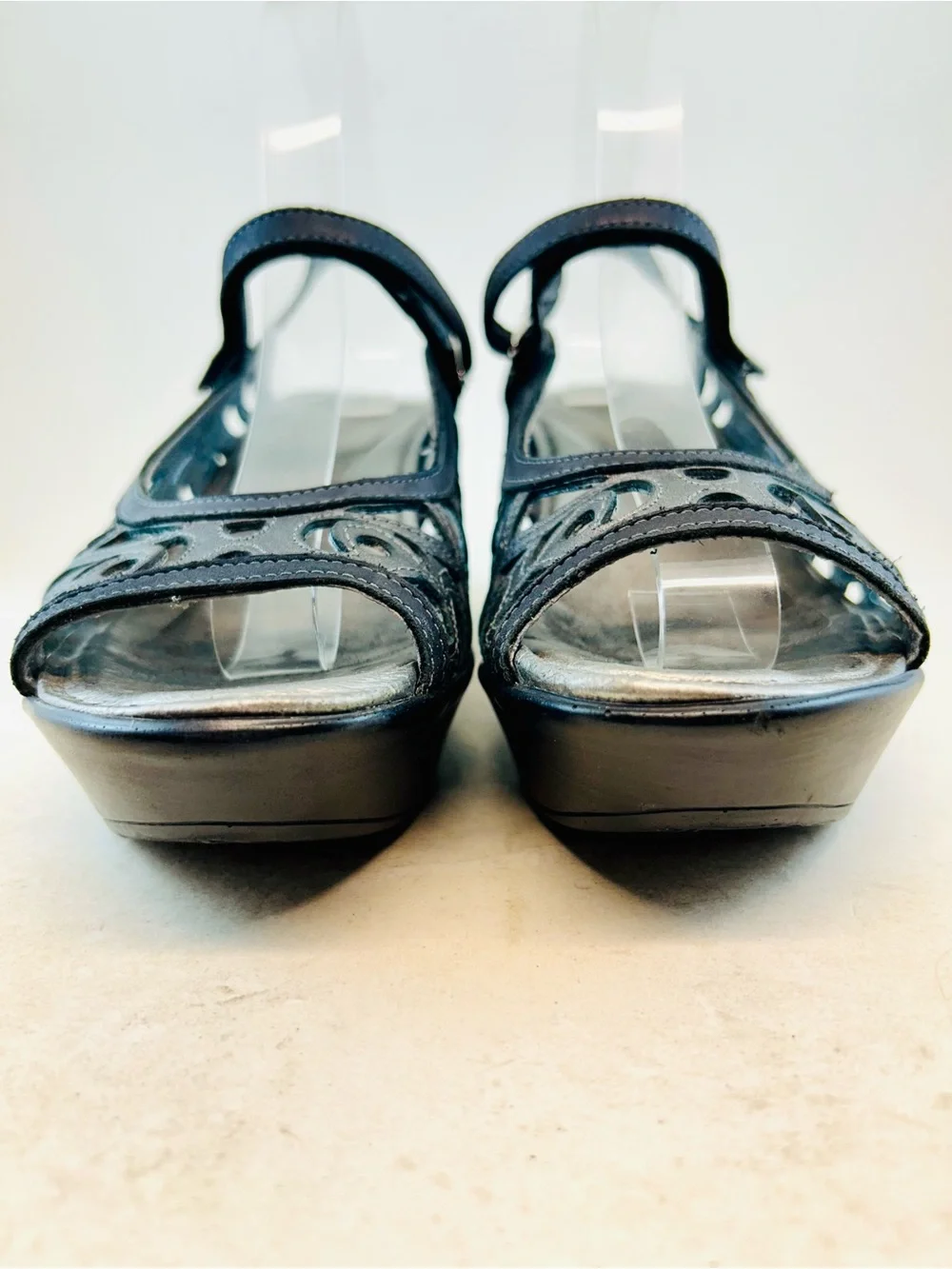 Naot Black Leather Metallic Road Deluxe Slingback Wedge Heel Sandals 8 39